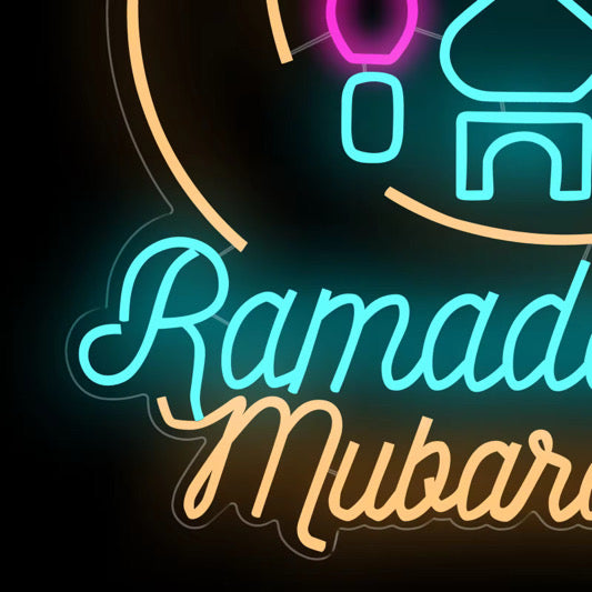 Colorful Moon and Mosque Neon Light