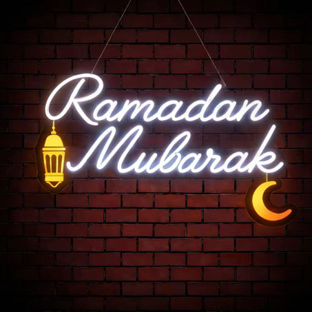 Ramadan Kareem in White Decorative Neon Window Lights.
