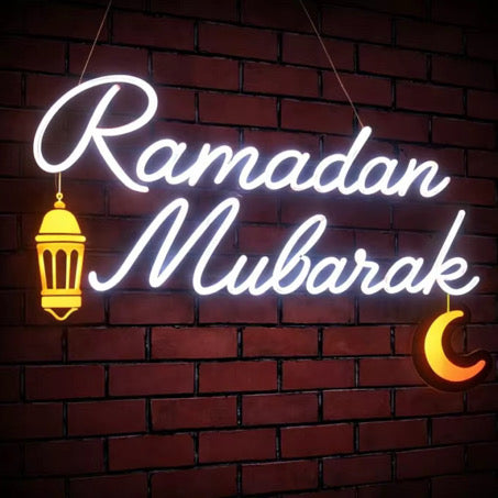 Ramadan Kareem in White Decorative Neon Window Lights.
