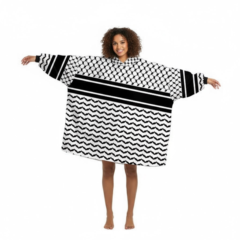 Kufiya Hoodie Blanket with Sleeves fleece