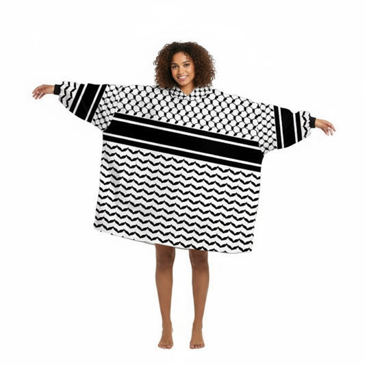 Kufiya Hoodie Blanket with Sleeves fleece