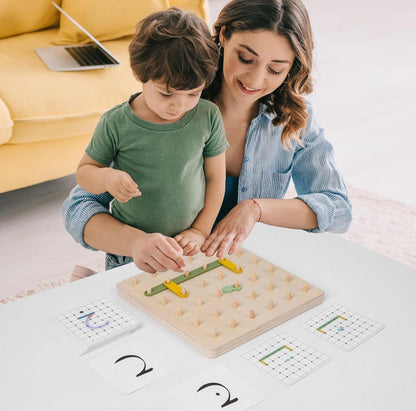 Montessori Educational Puzzle Toy with Wooden Geoboard and Flash Cards,Alphabet Skill Exercise.