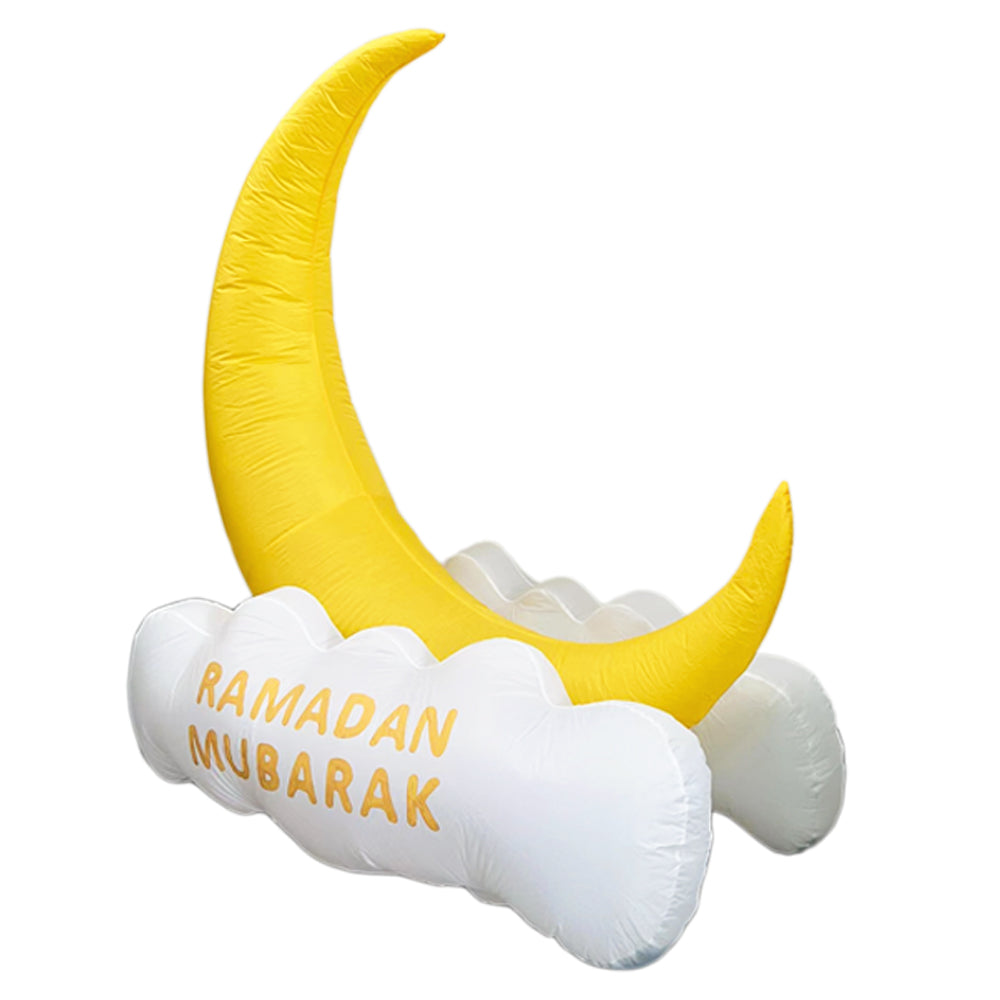 Inflatable Islamic 5FT Ramadan Mubarak Crescent and Cloud. Ramadan Blow Up Yard Decorations for Home Holiday , Outdoor, Garden, Lawn Decor. With LED Lights And Ramadan/Eid Printed.