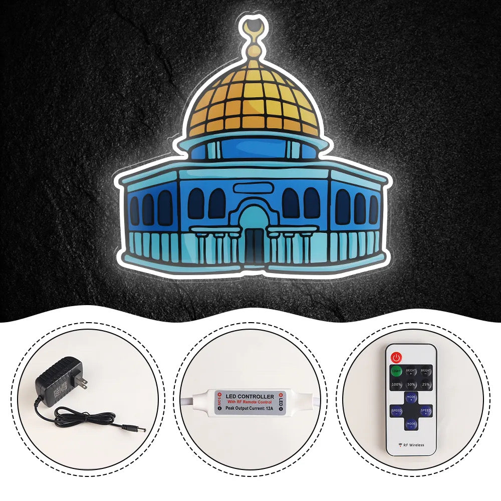 Colorful Dome Of Rock Jerusalem Neon Light