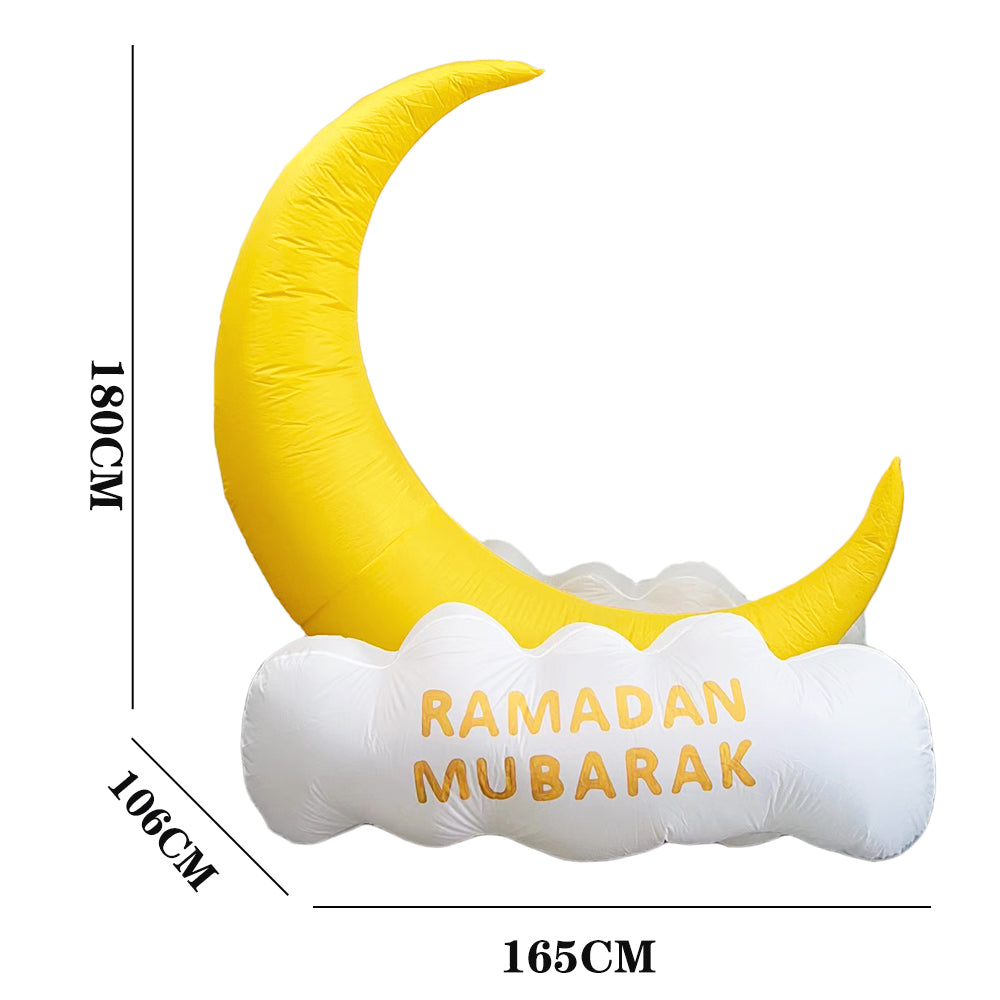 نفخ إسلامي 5FT رمضان مبارك هلال وسحاب. ديكورات رمضانية قابلة للنفخ للعطلات المنزلية والخارجية والحديقة وديكور الحديقة. مع أضواء LED وطبعة رمضان/العيد.