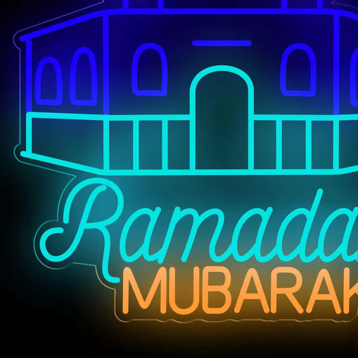 رمضان كريم قبة الصخرة أضواء نافذة نيون مزخرفة، مصباح LED للمسجد مقاس 30 بوصة مع سلك توصيل وجهاز تحكم عن بعد. لحفلة عيد المسلمين 