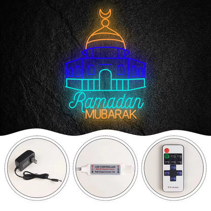 رمضان كريم قبة الصخرة أضواء نافذة نيون مزخرفة، مصباح LED للمسجد مقاس 30 بوصة مع سلك توصيل وجهاز تحكم عن بعد. لحفلة عيد المسلمين 