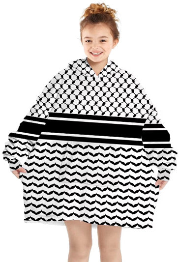 Kufiya Hoodie Blanket with Sleeves fleece