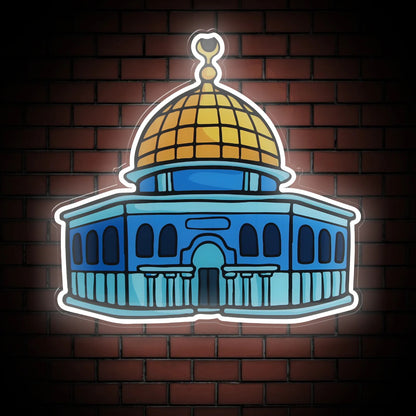 Colorful Dome Of Rock Jerusalem Neon Light