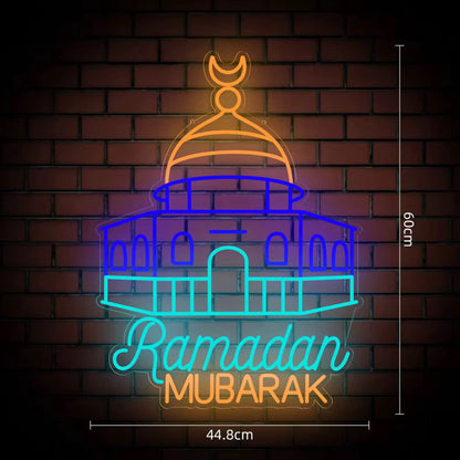رمضان كريم قبة الصخرة أضواء نافذة نيون مزخرفة، مصباح LED للمسجد مقاس 30 بوصة مع سلك توصيل وجهاز تحكم عن بعد. لحفلة عيد المسلمين 