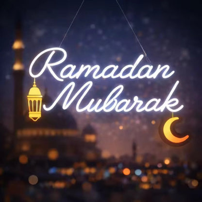 Ramadan Kareem in White Decorative Neon Window Lights.
