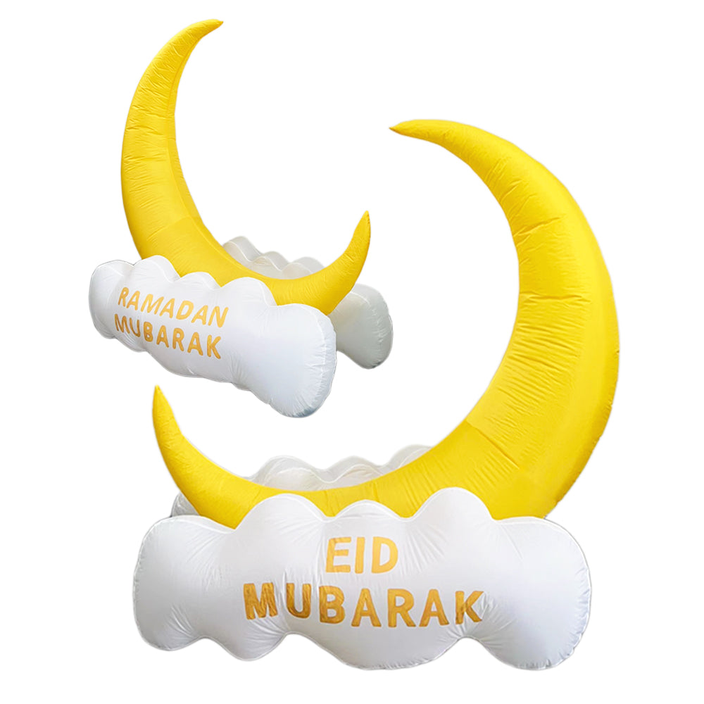 Inflatable Islamic 5FT Ramadan Mubarak Crescent and Cloud. Ramadan Blow Up Yard Decorations for Home Holiday , Outdoor, Garden, Lawn Decor. With LED Lights And Ramadan/Eid Printed.