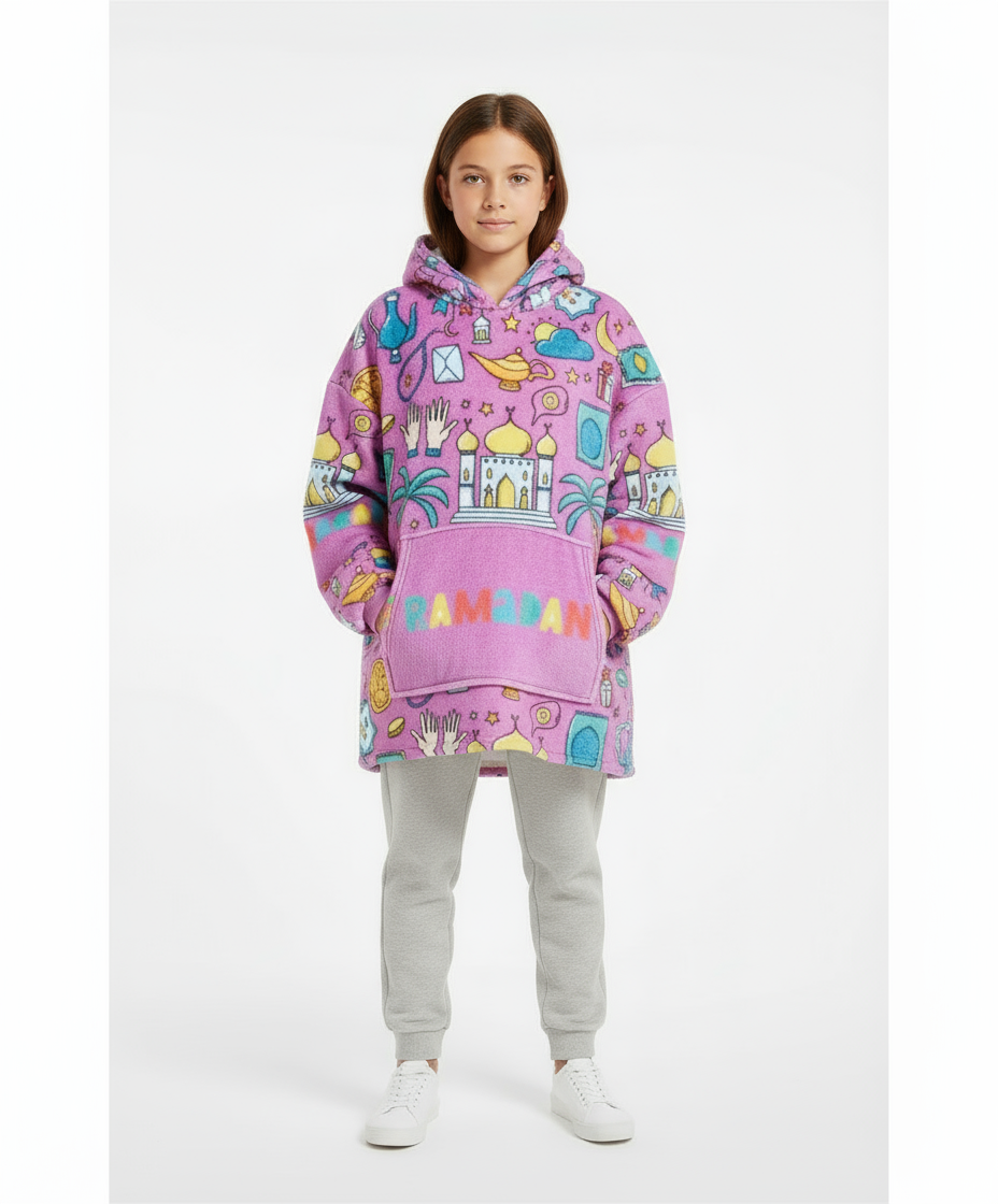 Ramadan Cozy Fleece Hoodie Blanket (pink)