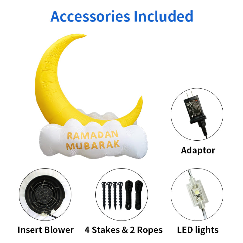 Inflatable Islamic 5FT Ramadan Mubarak Crescent and Cloud. Ramadan Blow Up Yard Decorations for Home Holiday , Outdoor, Garden, Lawn Decor. With LED Lights And Ramadan/Eid Printed.