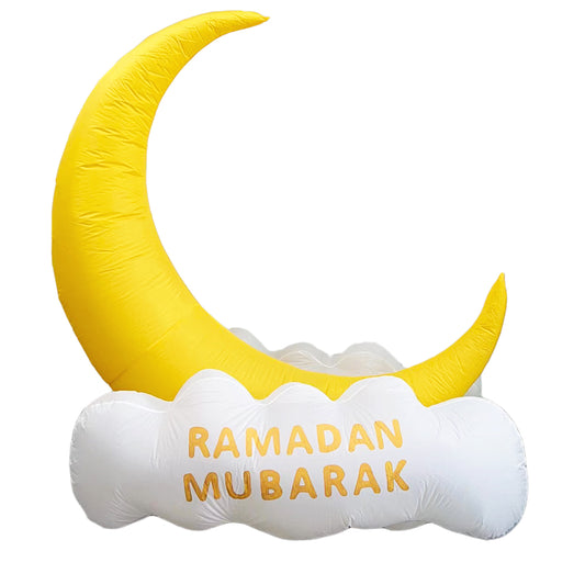 Inflatable Islamic 5FT Ramadan Mubarak Crescent and Cloud. Ramadan Blow Up Yard Decorations for Home Holiday , Outdoor, Garden, Lawn Decor. With LED Lights And Ramadan/Eid Printed.