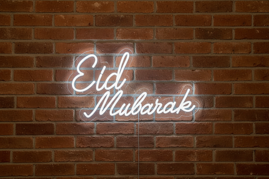Eid Mubarak in White Decorative Neon Window Lights.