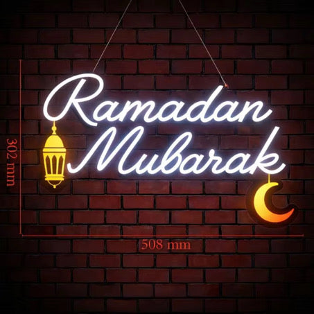 Ramadan Kareem in White Decorative Neon Window Lights.