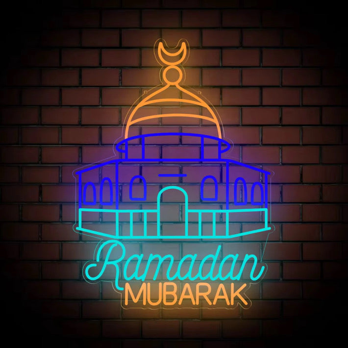 رمضان كريم قبة الصخرة أضواء نافذة نيون مزخرفة، مصباح LED للمسجد مقاس 30 بوصة مع سلك توصيل وجهاز تحكم عن بعد. لحفلة عيد المسلمين 