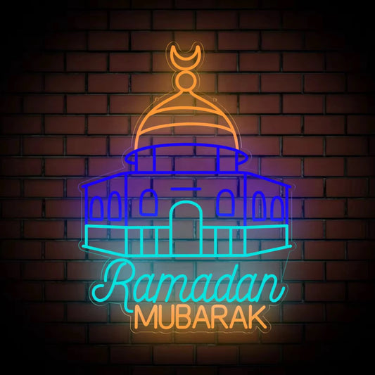 رمضان كريم قبة الصخرة أضواء نافذة نيون مزخرفة، مصباح LED للمسجد مقاس 30 بوصة مع سلك توصيل وجهاز تحكم عن بعد. لحفلة عيد المسلمين 