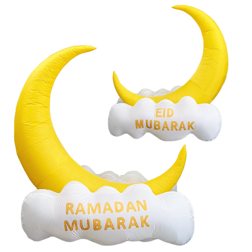 Inflatable Islamic 5FT Ramadan Mubarak Crescent and Cloud. Ramadan Blow Up Yard Decorations for Home Holiday , Outdoor, Garden, Lawn Decor. With LED Lights And Ramadan/Eid Printed.