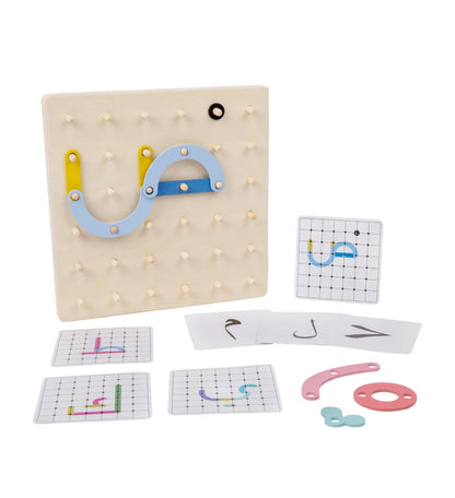 Montessori Educational Puzzle Toy with Wooden Geoboard and Flash Cards,Alphabet Skill Exercise.