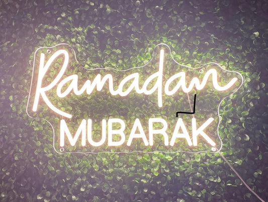 Ramadan Mubarak Decorative Neon Window Lights, 15 Inch LED Light with plug in cord and Remote control. for Muslim Holiday Party