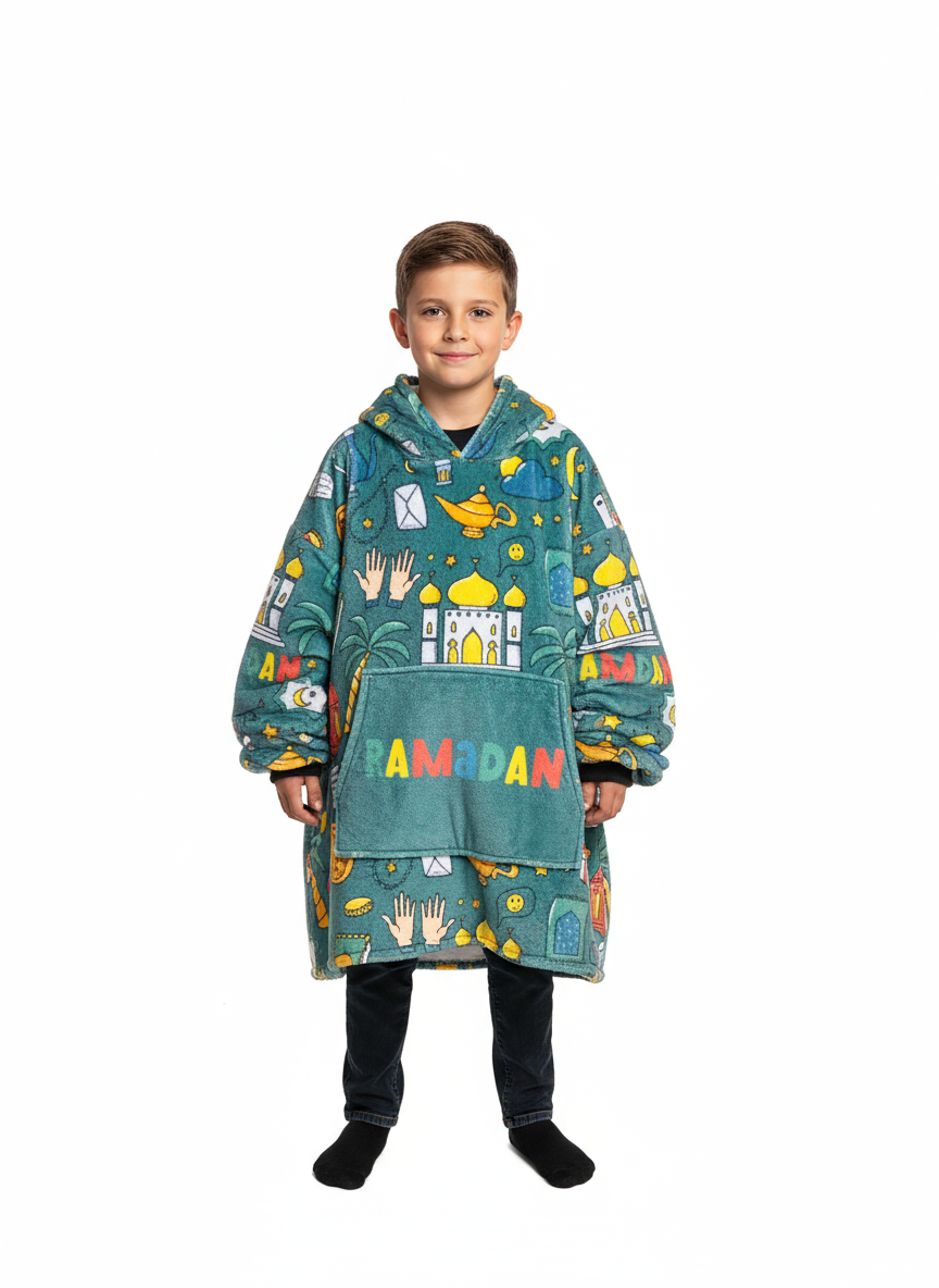 Ramadan Cozy Fleece Hoodie Blanket (Green)