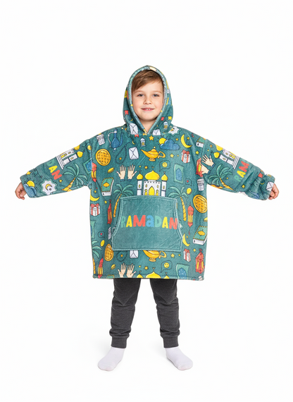 Ramadan Cozy Fleece Hoodie Blanket (Green)