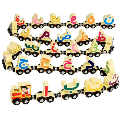 Arabic Alphabet Wooden magnetic Train Set in a Wooden Box.