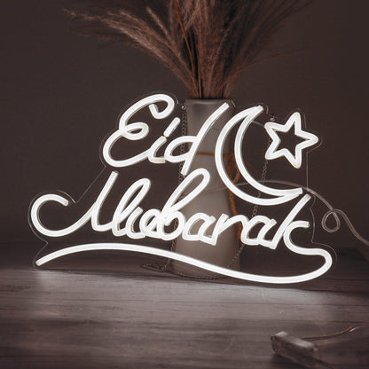 Eid Mubarak in White Decorative Neon Window Lights.