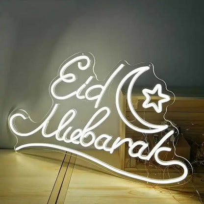 Eid Mubarak in White Decorative Neon Window Lights.