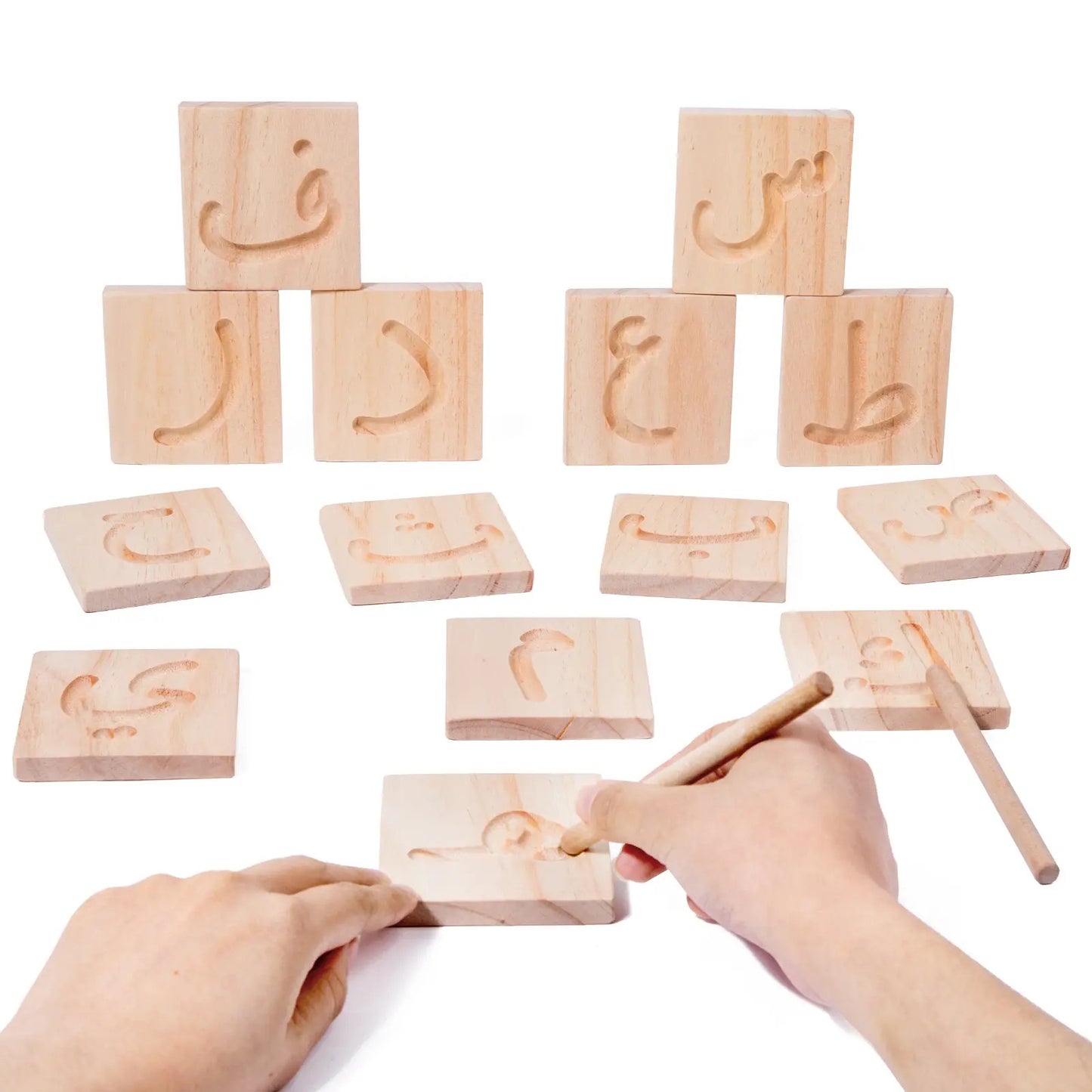 Montessori Arabic Alphabet Letters in wooden Blocks to Learn writing